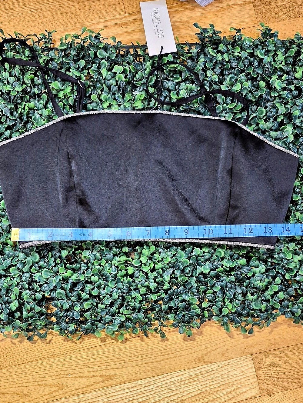 Satin Rachel Zoe Pewter Rhinestone Trim Crop Top in Black Size 6/medium  NWT - Picture 13 of 14